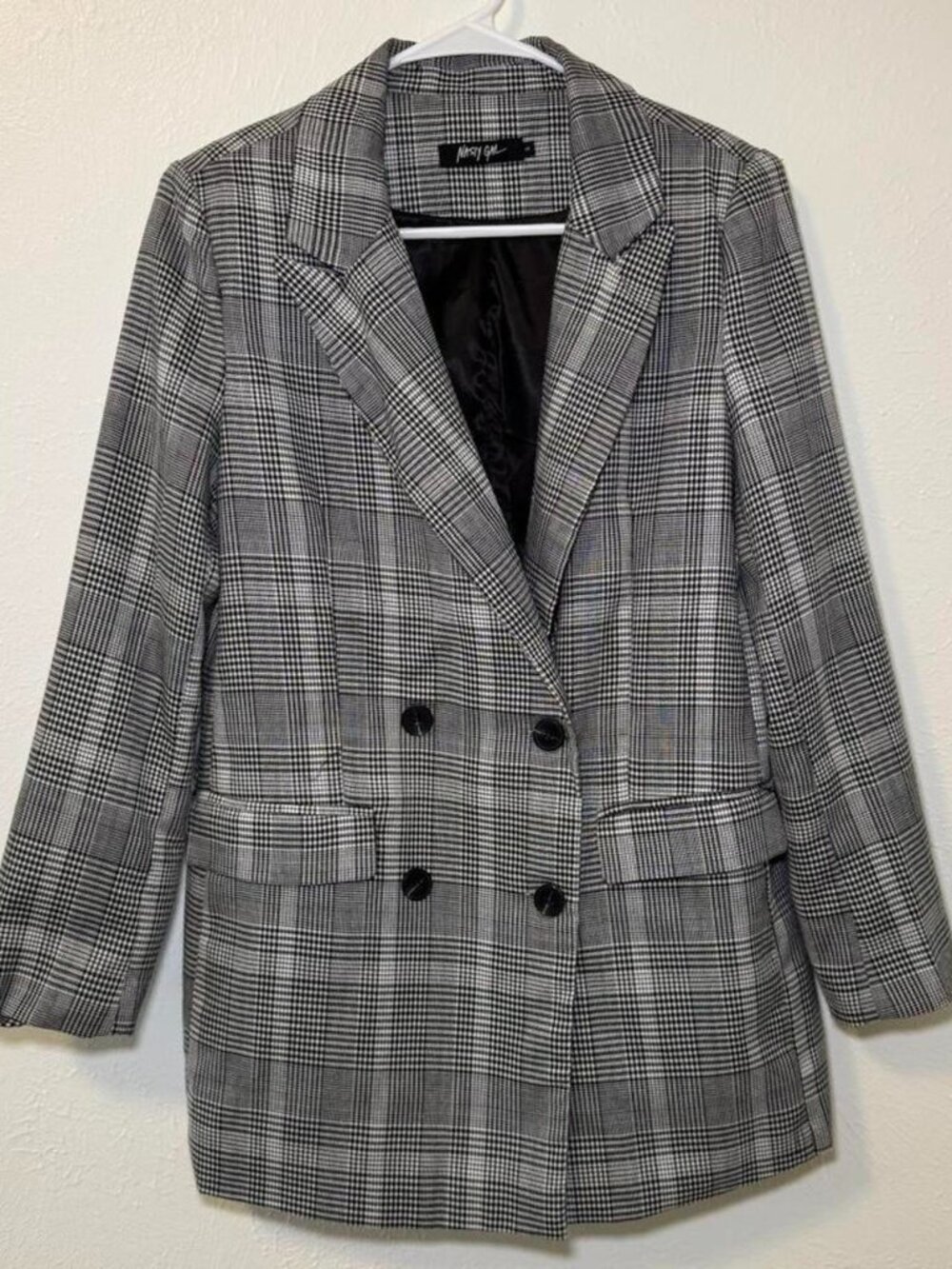NASTY GAL Black White Oversized Check Plaid Blazer Size S